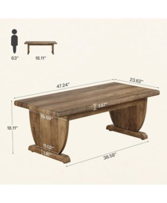 Rectangle Coffee Table, 48-Inch Large Wooden Low Coffee Tables, Rustic Farmhouse Center Tea Table