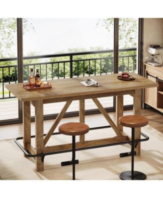 63" Bar Table, Long Counter Height Pub Dining Table with Footrest, Home Bar Furniture for Bar, Kitchen & Dining Room, Living Room