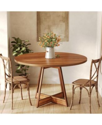 39 Inches Round Dining Table for 2-4, Farmhouse Circle Kitchen Table for Dining Room, Wooden Dinner Table with Heavy Duty Pedestal