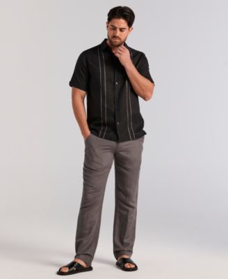 Men's Short Sleeve Panel Button-Front Linen Camp Shirt