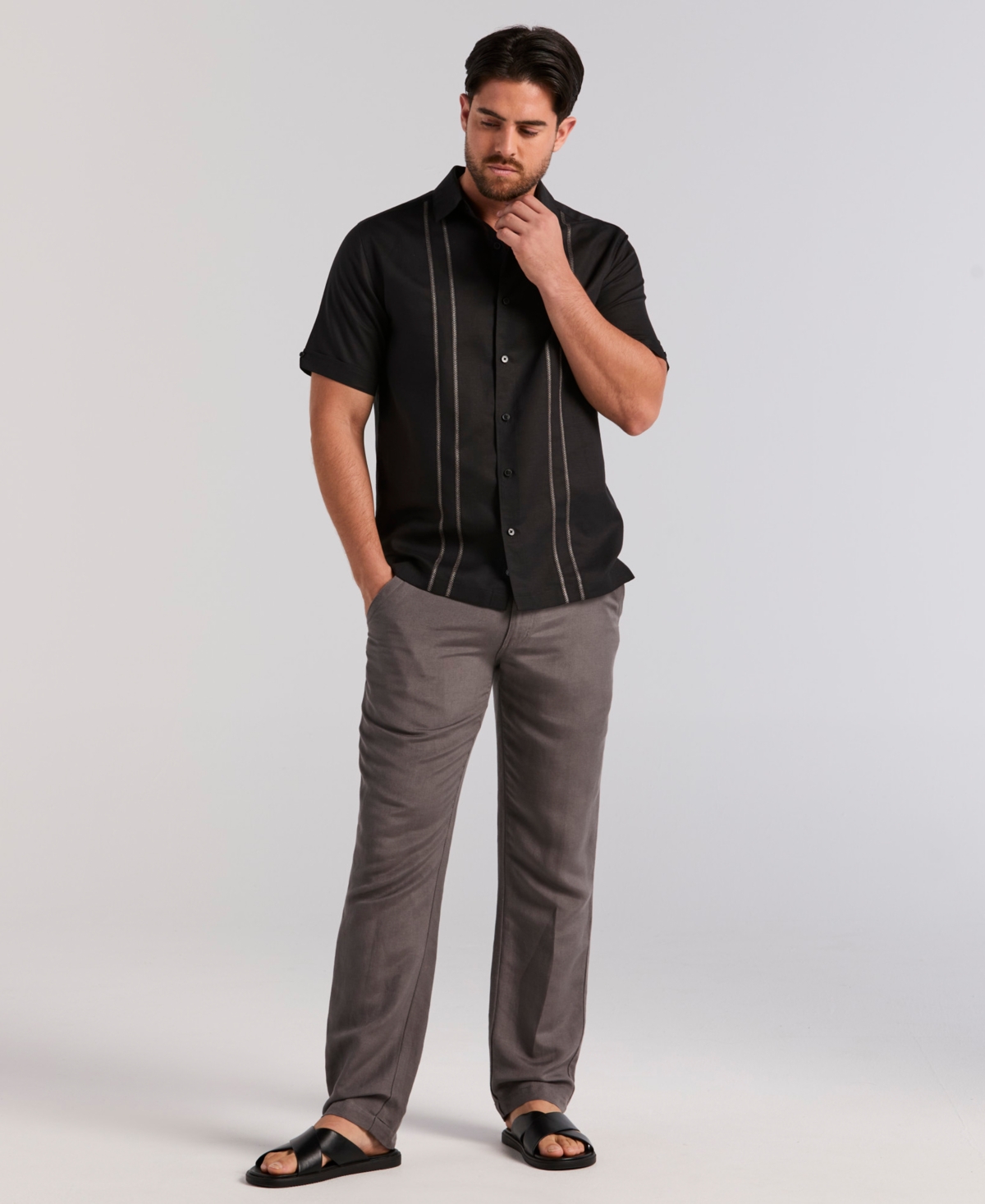 Cubavera Men's Short Sleeve Panel Button-Front Linen Camp Shirt