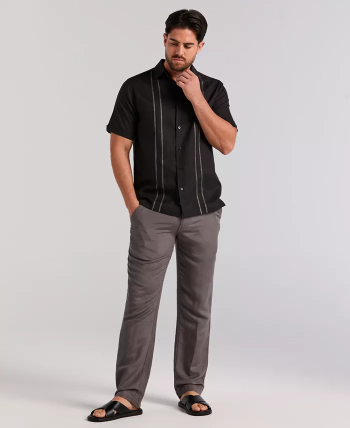 Men's Short-Sleeve Panel Button-Front Linen Camp Shirt - thumbnail 3