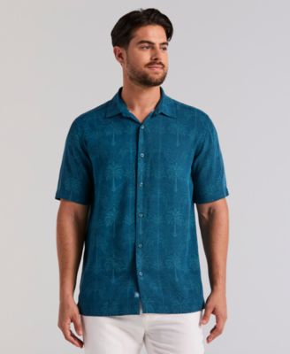 Men's Medallion Palm Print Short-Sleeve Button-Down Shirt