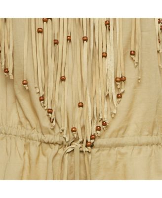 Women's Pre-Owned D&g Khaki Cotton & Suede Fringe Detail Sleeveless Top
