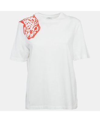 Women's White/red Leopard Print Cotton T-Shirt