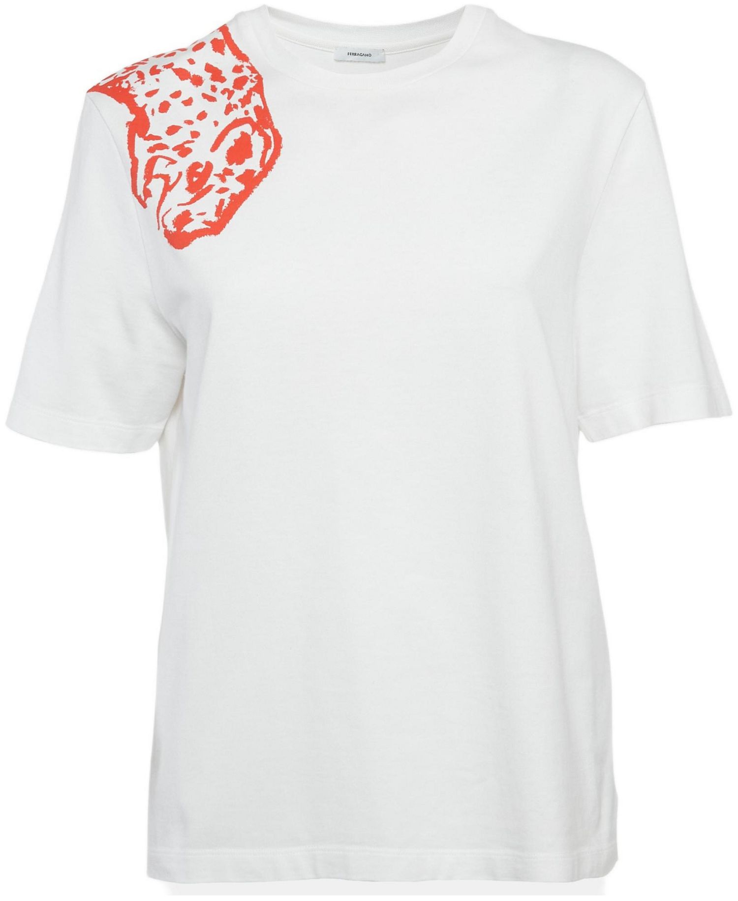 Women's White/red Leopard Print Cotton T-Shirt