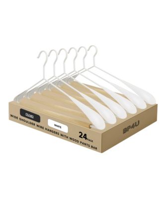 ASUS 24-Pack Heavy Duty Metal Wide Shoulder Suit Hangers with Pants Bar, Welded Coat Hangers with Beech Wood Trouser Bar