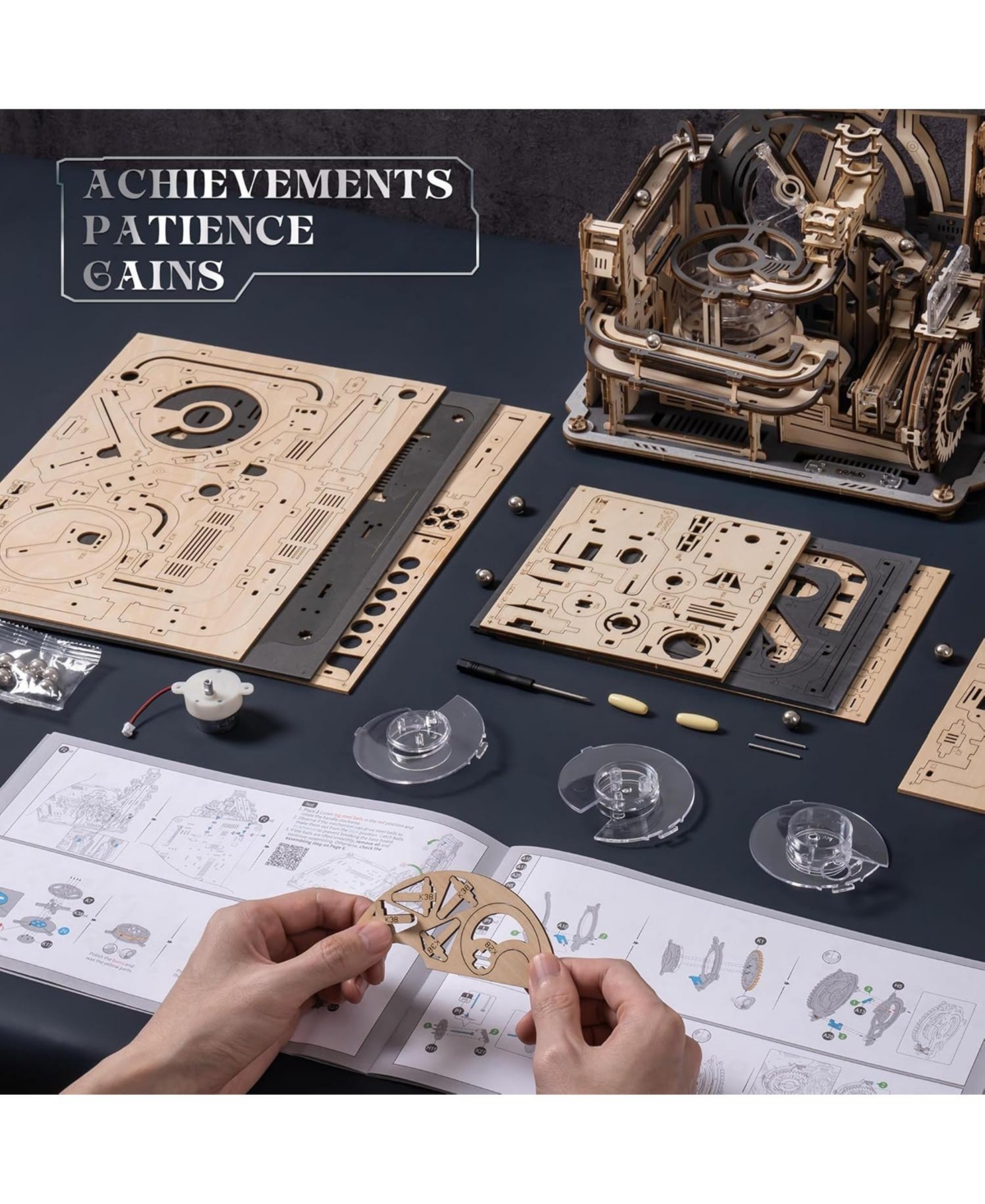 Robotime 3D Puzzles for Adults, Model Kits Marble Spaceport, Marble Run Brain Teaser Wooden Puzzles Building Toy, Desk Decor Creative Birthday Gifts