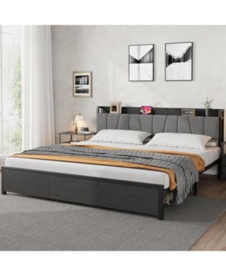 Size Upholstered Platform Bed Frame with Tall Headboard