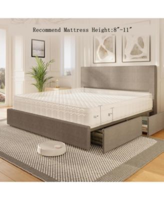 Bed Frame, Queen Size Platform Bed with 4 Storage Drawers, Upholstered Corduroy Channel Tufted Headboard Bed Frame with Strong Wooden Slat