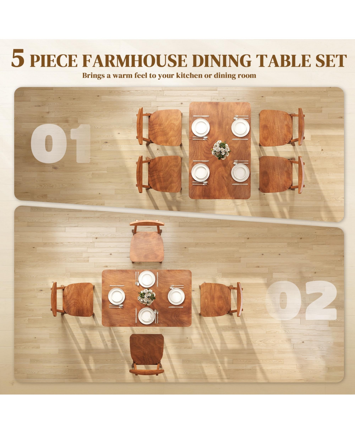 Homcom 5-Piece Solid Wood Dining Table Set Kitchen Table and Chairs