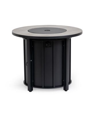 30 Inch Propane Gas Fire Pit Table 50000 BTU Round Steel with Wood Grain Ceramic Tabletop Black for Outdoor Patio Garden