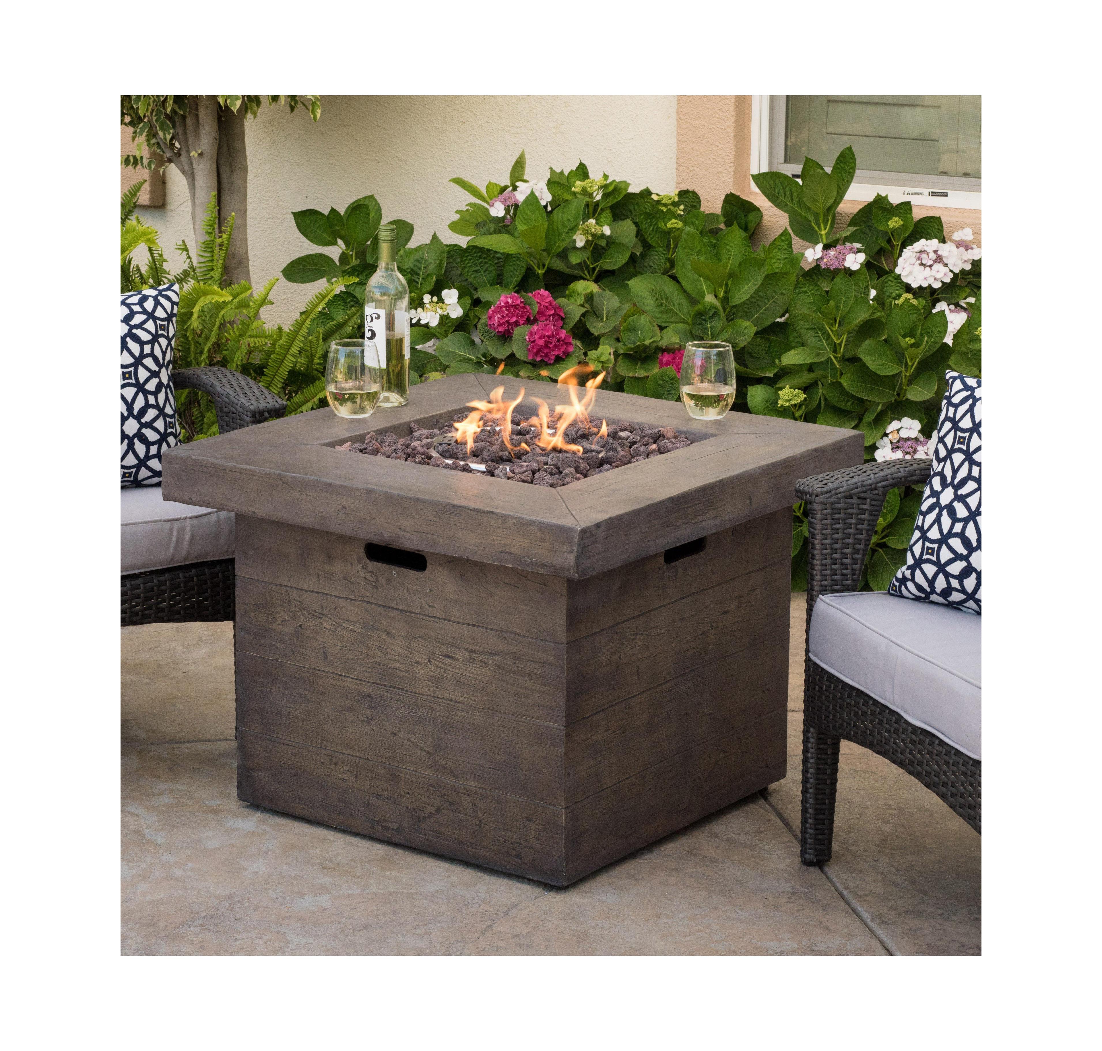 Flynama 32 Inch Square Mgo Fire Pit Brown Wood Pattern 40000 Btu Outdoor Propane Fire Table