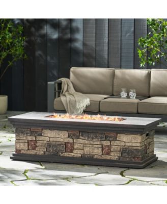 Rectangle MGO Fire Pit 50000 BTU 56.25W x26D x17.25H Lightweight Concrete Faux Stone Propane Only