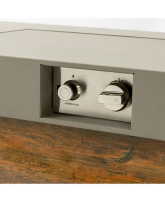 48 Inch Iron Fire Pit Table with Wood Grain Stainless Steel Burner Waterproof Cover Easy Control Propane Fire Table