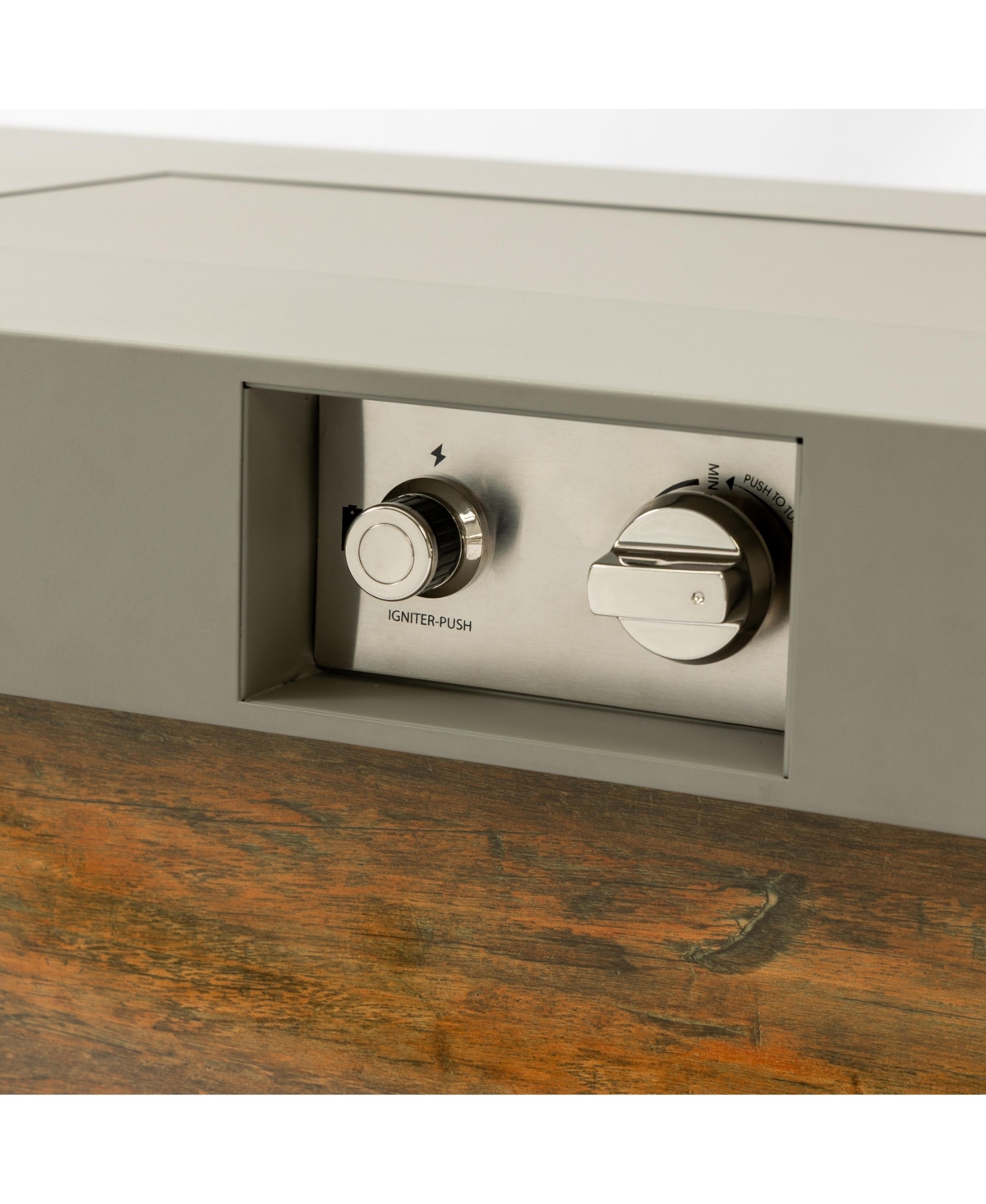 Flynama 48 Inch Iron Fire Pit Table with Wood Grain Stainless Steel Burner Waterproof Cover Easy Control Propane Fire Table