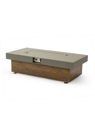 48 Inch Iron Fire Pit Table with Wood Grain Stainless Steel Burner Waterproof Cover Easy Control Propane Fire Table