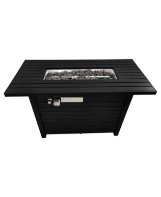 42 Inch W 25 Inch H Steel Outdoor Fire Pit Table with Lid Black Adjustable Flame Propane Natural Gas Compatible