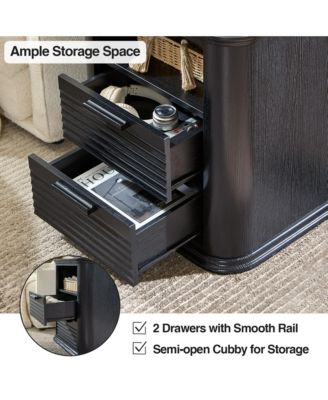 22" Fluted Nightstand with Charging Station, Modern Bedside Table with 2 Drawers and Open Storage for Living Room, Bedroom