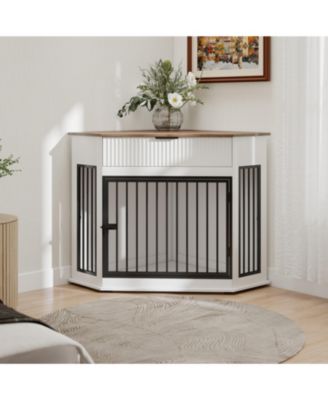 44.6" Corner Dog Crate Furniture with Drawer, Space-Saving End Table for Small/Medium Dogs