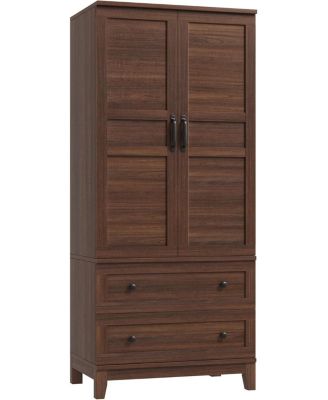 72" Tall Wooden Armoire Wardrobe Closet with 2 Drawers, Adjustable Shelf & Hanging Rod