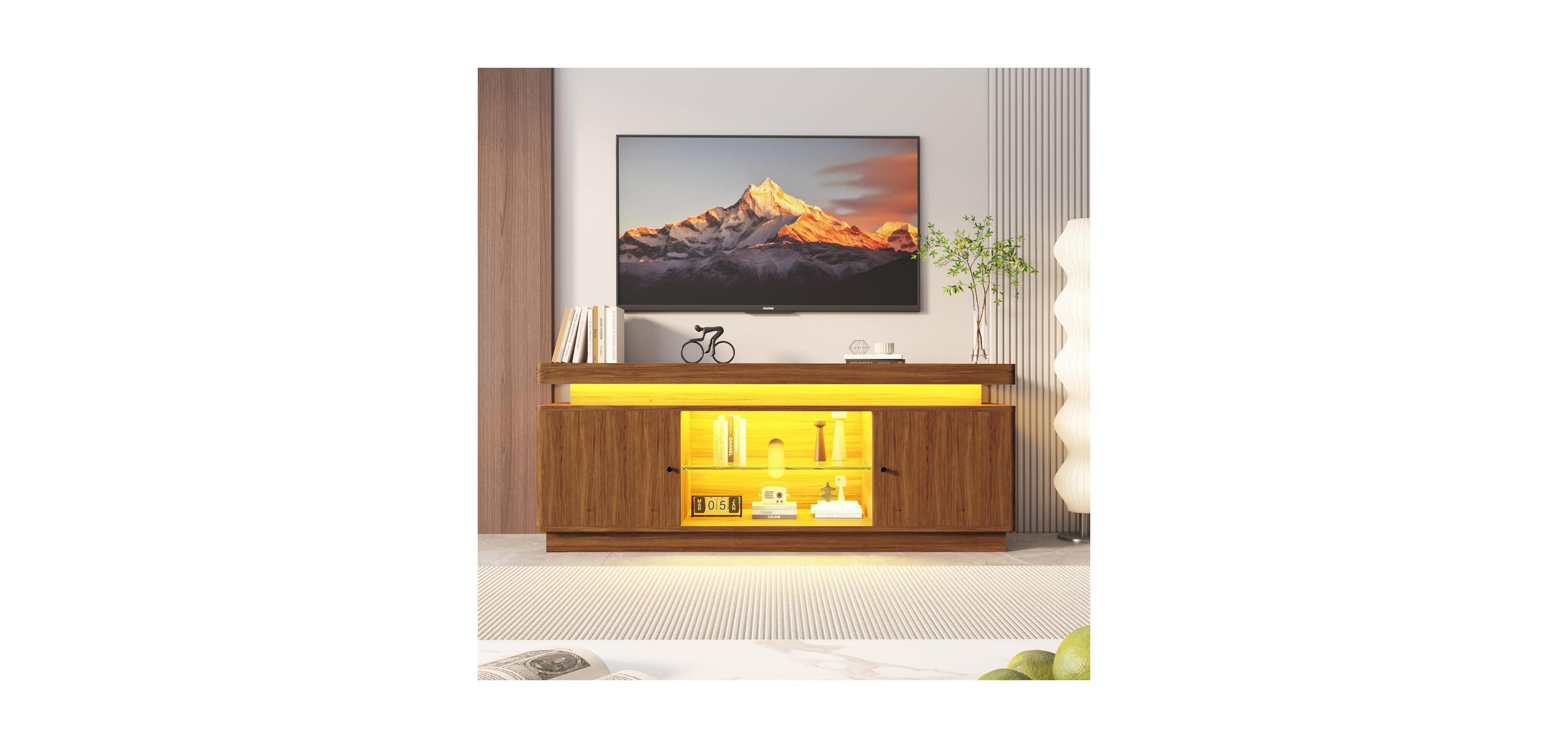 gaomon 63" Tv Stand with Storage, Modern Entertainment Center with Adjustable Shelf, Power Outlet & Usb Ports