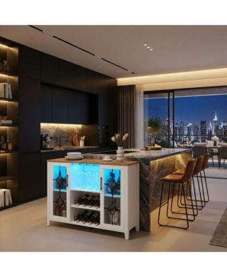 Wine Bar Cabinet with LED Lights, Coffee Bar Storage, Buffet Sideboard for Dining Room & Kitchen