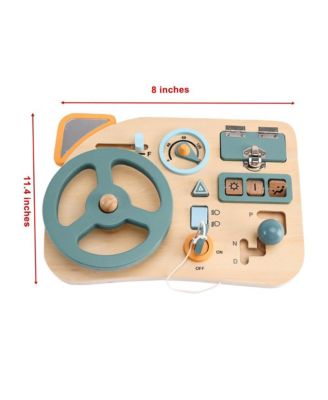 Montessori Busy Board for Toddlers, Wooden Activity Toy with with Lock, Key & Steering Wheel