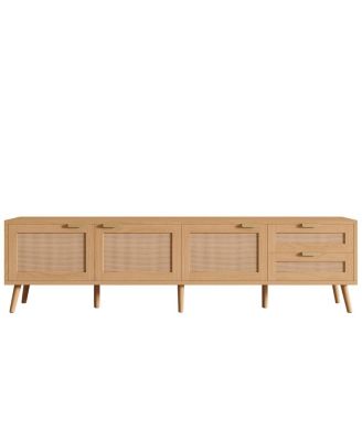 70" Modern TV Stand with Rattan Doors & Storage for Living Room