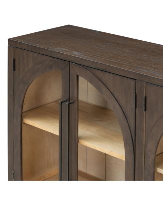 Espresso 4-Door Large Storage Sideboard Buffet Cabinet with Glass Doors