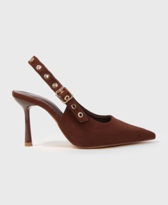 Candes Microfiber Suede Slingback Pumps