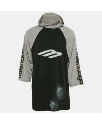 Men's Black/grey Stencil Logo Print Cotton Distressed Hoodie T-Shirt