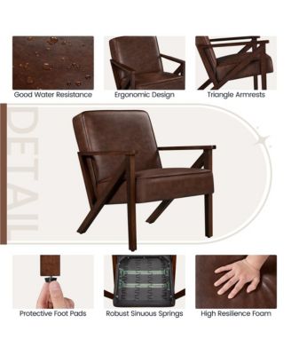 Faux Leather Armchair with Z-shaped Wood Legs
