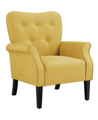 Upholstered Mid-century Modern Accent Chair, Yellow