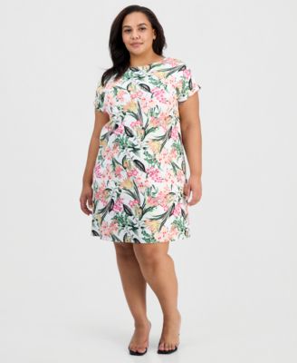Plus Size Printed Side-Button Dress