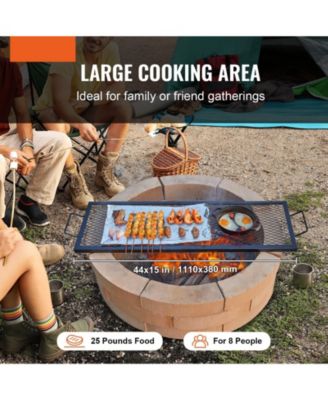 44" Rectangle X-Marks Fire Pit Grill Grate, Heavy Duty Steel Cooking Grate with Handle and Support X Wire, Black