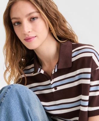 Women's Striped Cotton Short-Sleeve Rugby Shirt, Macy's Exclusive