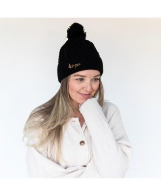 Women's Cable Knit Pom-Pom Beanie - Black