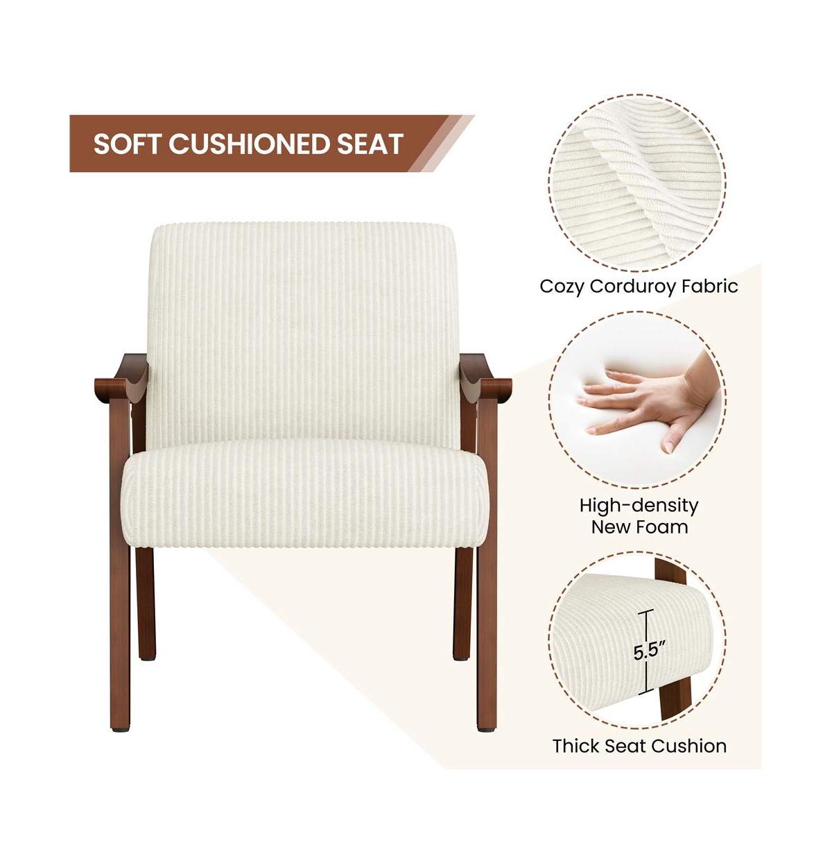 Yaheetech Mid-Century Modern Corduroy Fabric Armchair, Beige