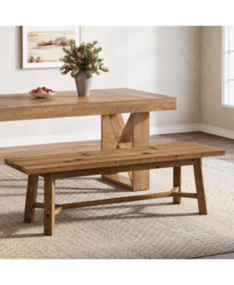 55.12-Inch Solid Wood Dining Bench, Farmhouse Long Kitchen Bench with Strengthened Legs for Dining Room, Kitchen, Restaurant, Natural Brown