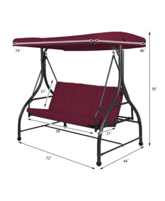3 Seats Outdoor Porch Swing Hammock with Adjustable Tilt Canopy