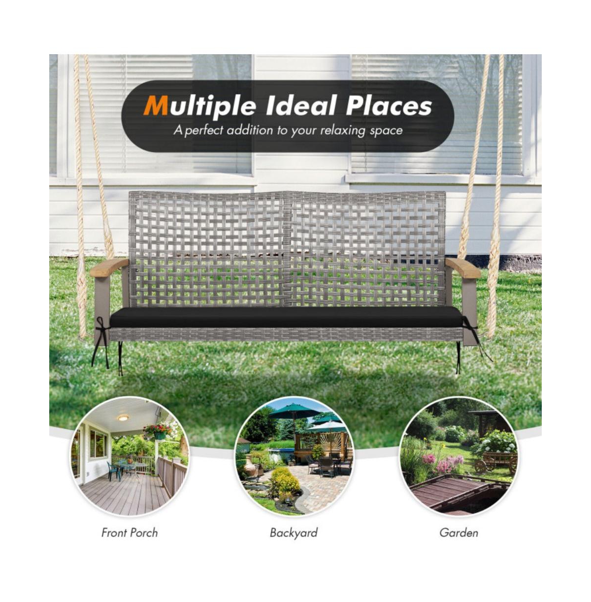 2-Person Patio Wicker Hanging Swing Chair