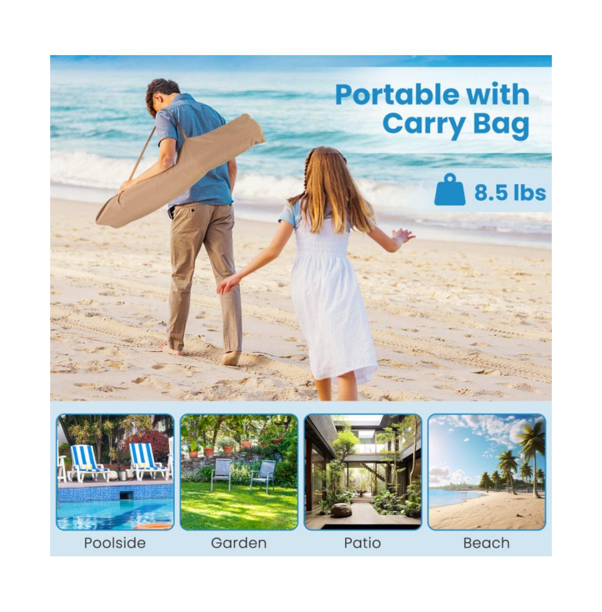 6.5 Feet Thatched Tiki Umbrella with Foldable Stand Push Button Tilt