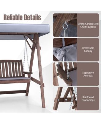 2-Person Porch Swing with Fir Wood Stand and Tilt Canopy