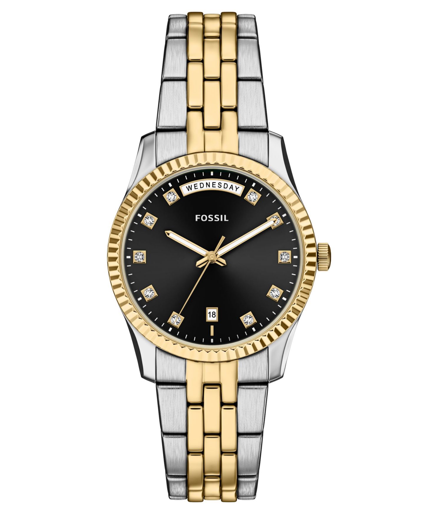 Женские часы Fossil Scarlette Three-Hand Day-Date Two-Tone Stainless Steel Watch, 34mm — фото 1