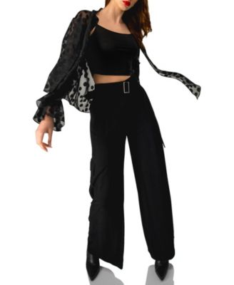 Women's Polka Dot See Though Blouse with Tie Neck