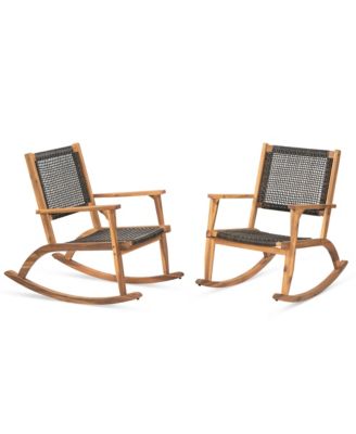 2 Pieces Acacia Wicker Rattan Rocking Chair Set with  Seat & Backrest