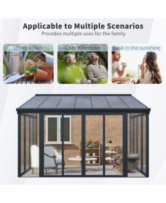 10x14ft Patio Cover Sunroom with Aluminum Frame, Polycarbonate Roof and Sliding Doors