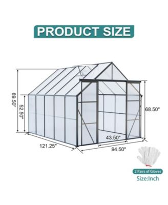 8x10FT Aluminum Double Door Polycarbonate Greenhouse with Raised Base and Anchor