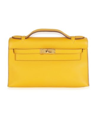 Pre-Owned Hermes Jaune Ambre Swift Kelly Pochette GHW